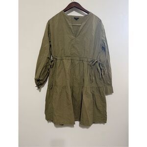 RAILS IVY MOSS GREEN LONG SLEEVE CINCH WAIST V-NECK TIERED COTTON DRESS Medium